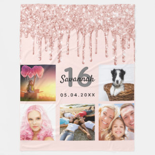 Söt 16; fotot av ro guld glitter namn fleecefilt