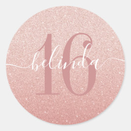 Söt 16 Girly Ro Guld  Rosa Monogram Namn Runt Klistermärke