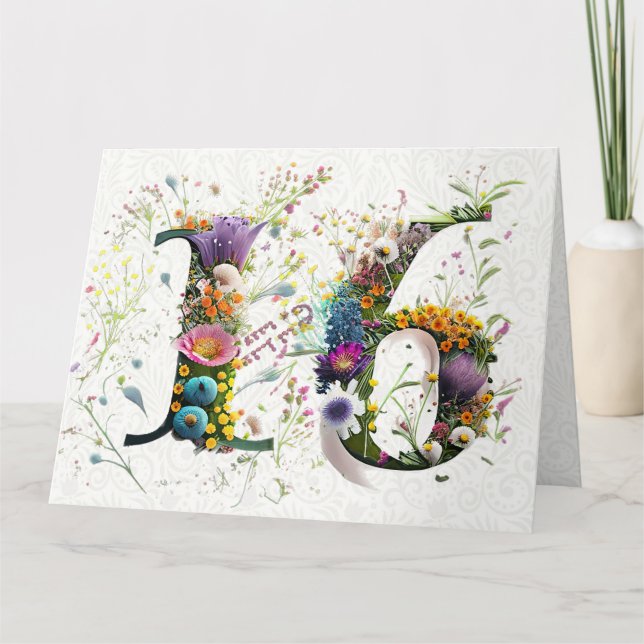 Söt 16 Glad födelsedag Vilda blommor Text Kort (Framsida)