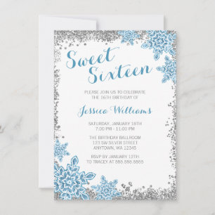 Söt 16 Glam Winter Wonderland Silver Blue Inbjudningar