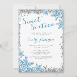 Söt 16 Glam Winter Wonderland Silver Blue Inbjudningar