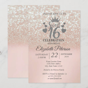 Söt 16 Glitter Bokeh Ombre, Glitter Tiara Inbjudningar