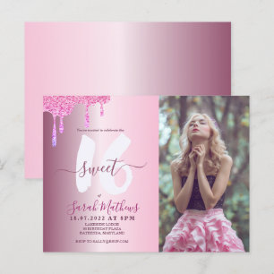 Söt 16 Glitter Drips Rosé Metallisk Foto Vykort