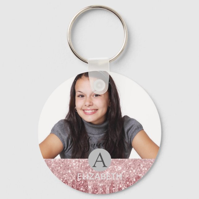 Söt 16 Glitter Ro Guld Rosa PHOTO Nyckelring (Framsida)