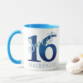 Söt 16 | Glittrande Blå Glam Typografi Namn Mugg
