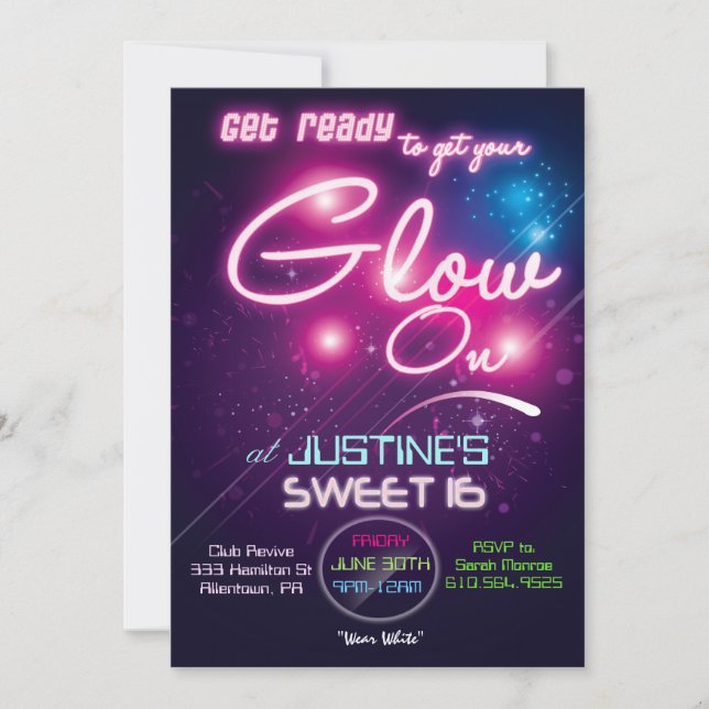 Söt 16 Glow Party 80-talsinbjudan Inbjudningar (Framsida)