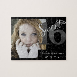 Söt 16 Grått Grunge Faux Silver Glitter Photo Pussel
