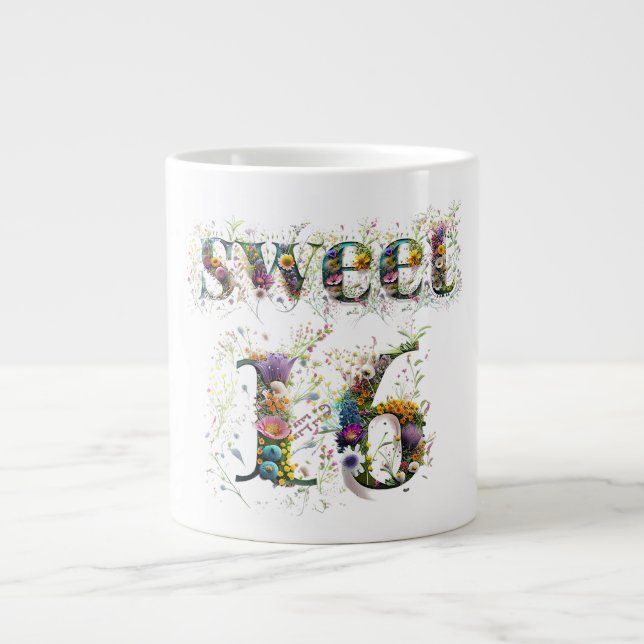 Söt 16 Grattis på födelsedagen Wildblommor Text Jumbo Mugg (Framsidan)