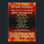 Söt 16-grillinbjudan inbjudningar<br><div class="desc">Söt 16-grillinbjudan med 3D-tittar text på svart och röd bakgrund. Hawaiiskjorta tävling? Du kan anpassa texten till kostym efter dina behov. Du kan också ändra teckensnittet. Bild- och illustrationssammansättning efter Irisangel.</div>