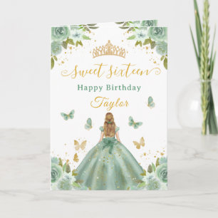 Söt 16 Grön Prinsessa Blond Tjej Kort