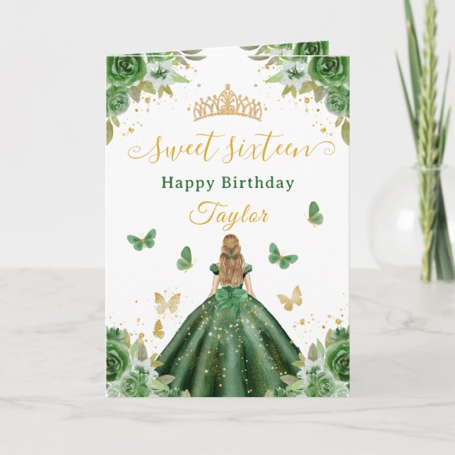 Söt 16 Grön Prinsessa Blond Tjej Kort (Framsida)