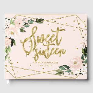 Söt 16 Guest Bok Guld Foil  Rosa Blommigt 