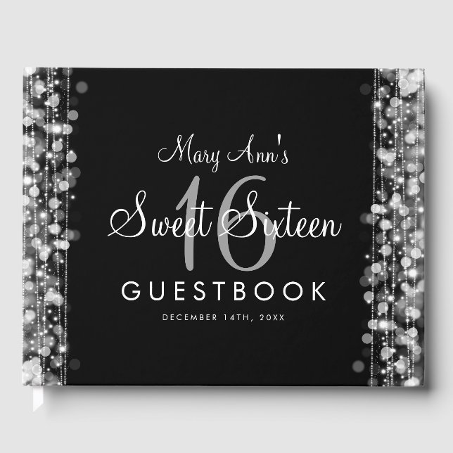 Söt 16 Guestbook Party Sparkles Silver Gästböcker (Framsida)
