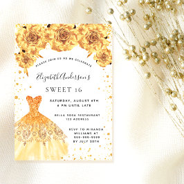 Söt 16 guld glitter-blommigt glamorös inbjudningar