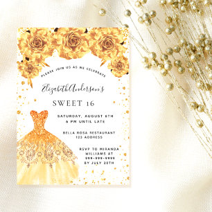 Söt 16 guld glitter-blommigt glamorös inbjudningar