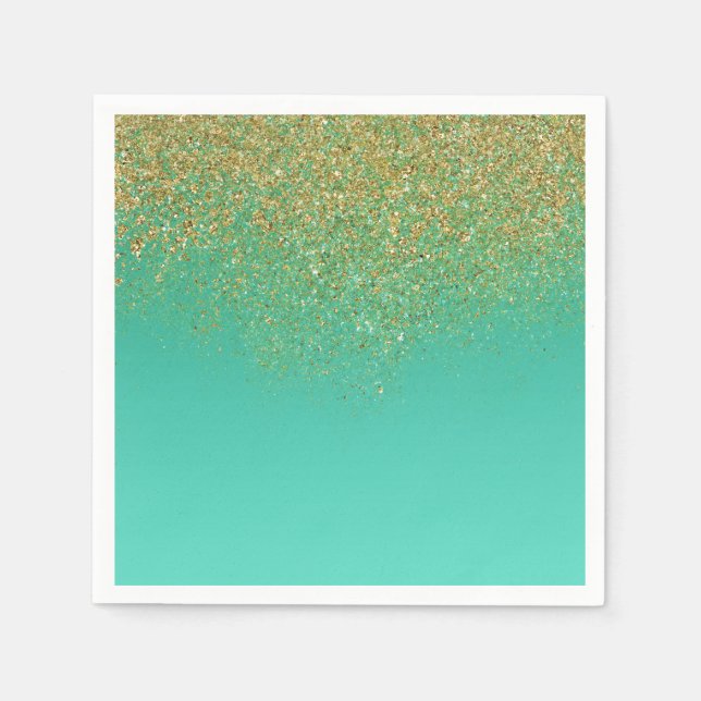 Söt 16 Guld Glitter & Teal Födelsedagsfest Pappersservett (Framsidan)