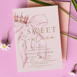 Söt 16 Guld och Rosa Bow Birthday Inbjudningar