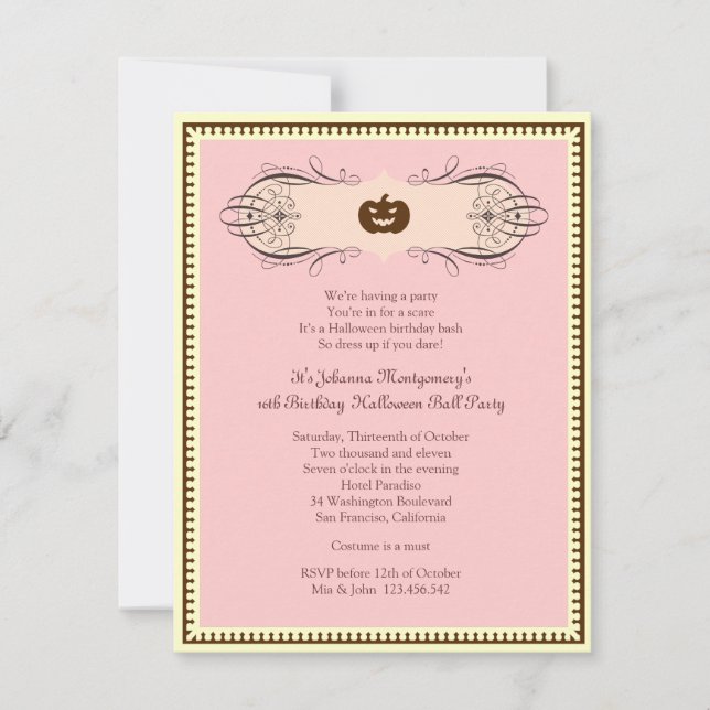 Söt 16 Halloween Boll Costume Party Inbjudningar (Framsida)