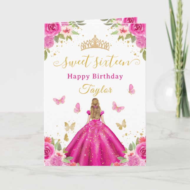 Söt 16 Hetrosa Prinsessa Blond Tjej Kort (Framsida)