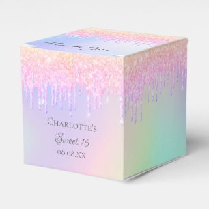 Söt 16 holografiska droppar i rosa glitter tack va presentaskar