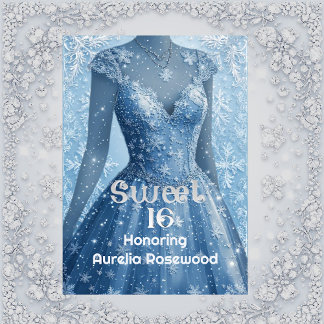 Söt 16 Icy Blue Silver Snöflingor Personlig Inbjudningar