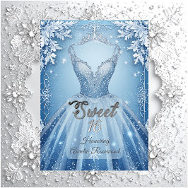 Söt 16 Icy Blue Silver Vinter Frost Snöflingor Inbjudningar