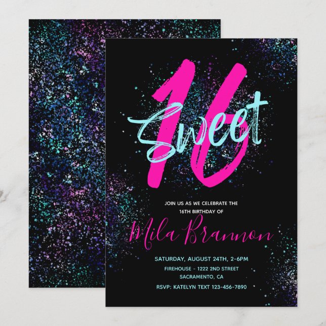 Söt 16-inbjudan | 16:e födelsedagsinbjudan inbjudningar (Fram/baksida)