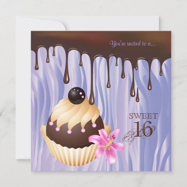 Söt 16 Inbjudan Chocolate Cupkaka-Lila (Framsida)