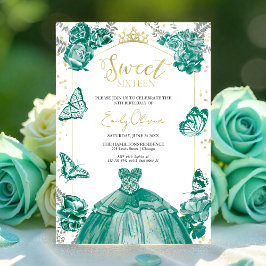 Söt 16 inbjudan Emerald Grönt Dress Butterfly