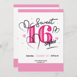 Söt 16 Inbjudan Fuchsia Rosa 16:e födelsedagen