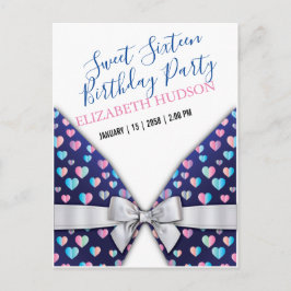 Söt 16-inbjudan med färgfulla speckler och fogar inbjudan vykort