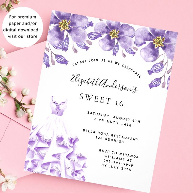 Söt 16 inbjudningar till blommigten för violett kl flygblad (Skapare uppladdad)