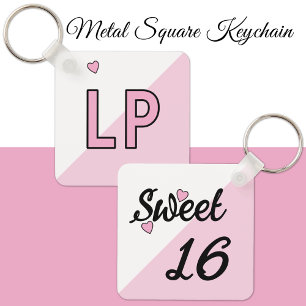 Söt 16 initialer 16-årsdag rosa nyckelring