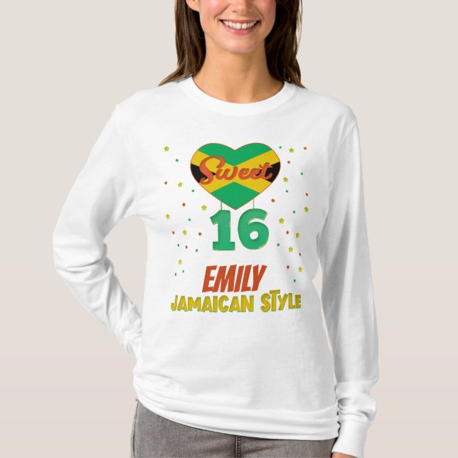 Söt 16 Jamaican Stil Birthday Girl Vacation   T Shirt (Framsida)