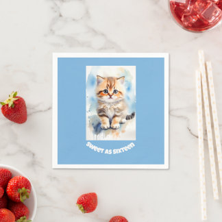 Söt 16 Katt Bild Text Blå Pappersservett