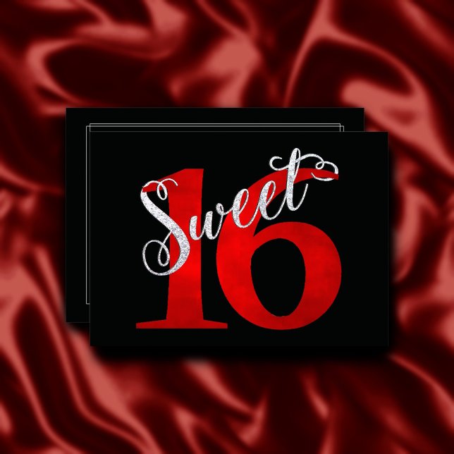 Söt 16 | Klassiskt rött och svart grunge, vattenfä Inbjudningar (Skapare uppladdad)