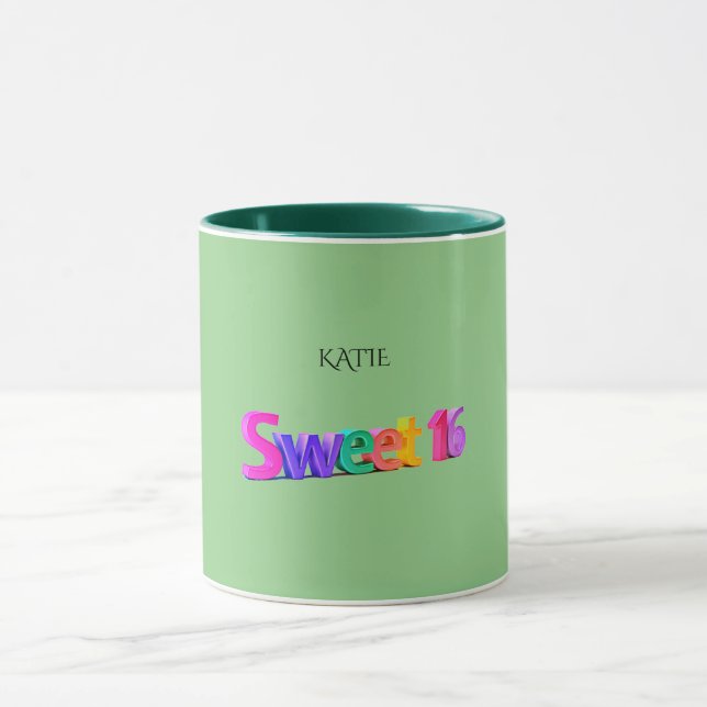 Söt 16 kombinationsnamn mugg/eget namn i sage/grön mugg (Center)