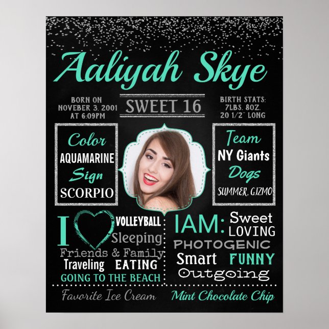 Söt 16 Konfetti Birthday-skylt Poster (Framsidan)