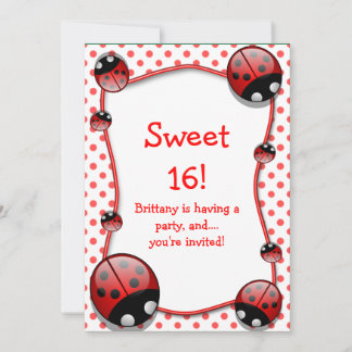 Söt 16 Ladybug Födelsedagsfest inbjudan
