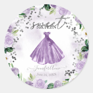 Söt 16-lårs Blomsterglas Watercolor Klänning Runt Klistermärke
