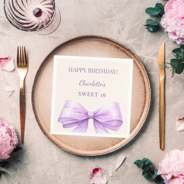 Söt 16 lila båge elfenbenslunch pappersservett (Skapare uppladdad)