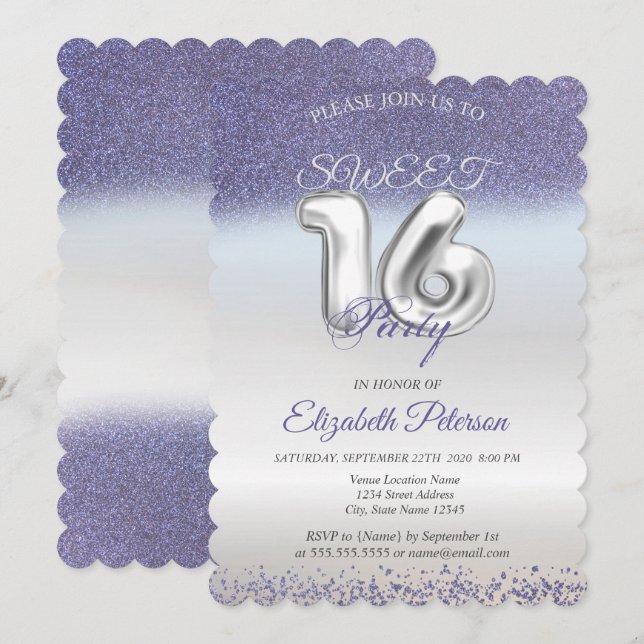 Söt 16 Lila Glitter Bokeh Ombre Party Inbjudningar (Fram/baksida)