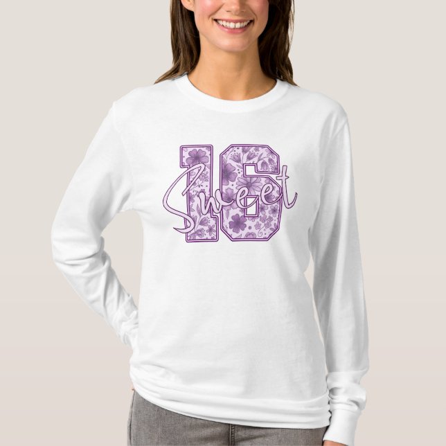 Söt 16 Lila Lavendel Blommig 16-årspresent T Shirt (Framsida)