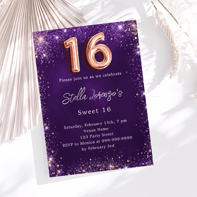 Söt 16 lila ro guld lyx inbjudningar (Skapare uppladdad)