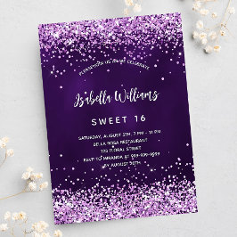 Söt 16 lila rosa glitter glamorös inbjudningar