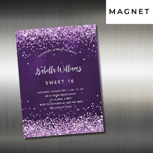 Söt 16 lila rosa glitter luxuriös magnetisk inbjudningskort