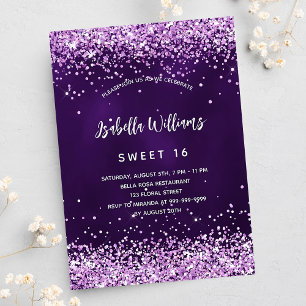 Söt 16 lila rosa glitter lyx inbjudningar