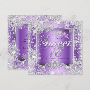 Söt 16 Lila Silver Tiara Vinter Värld Inbjudningar
