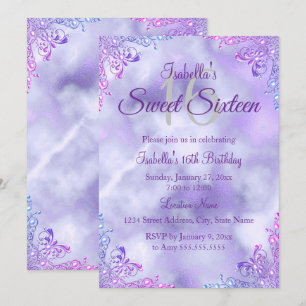 Söt 16 Lila Syren Silverpärl Damask Inbjudningar