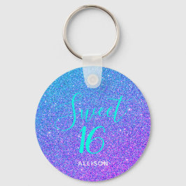 Söt 16 Lila Teal Glitter Chic Personlig Nyckelring